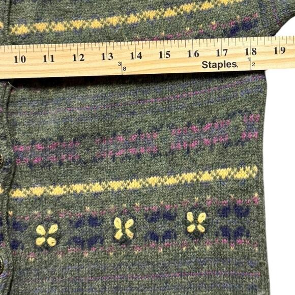 Vintage Northern Reflections Fair Isle Wool Cardigan Sweater Green Size Large - Picture 8 of 11
